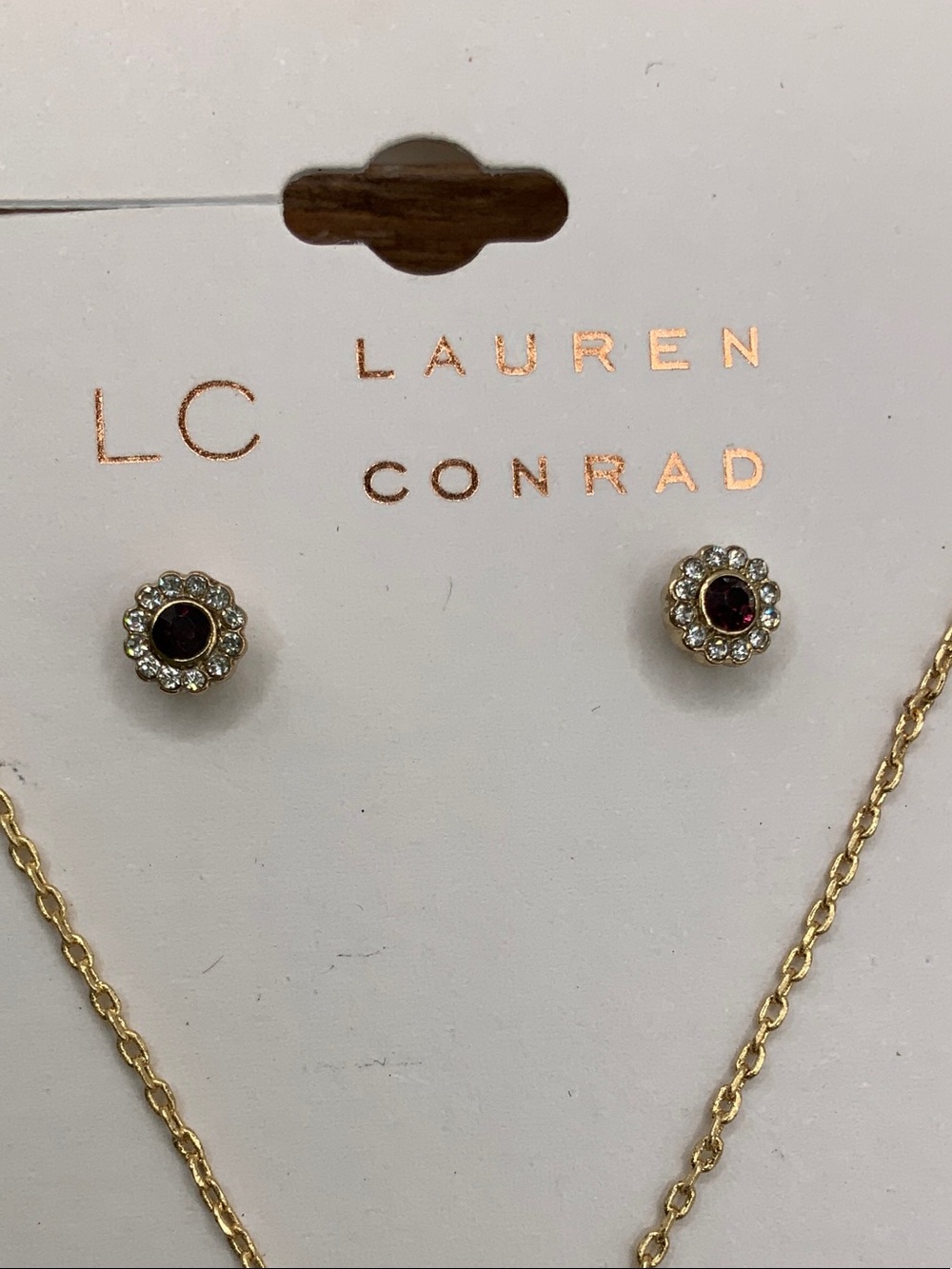 LC Lauren Conrad Gold Tone Necklace and Deep Red Crystal Stud Earrings Set - Picture 5 of 6